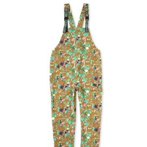 Kavu Brown Overalls with Colorful Floral and Bird Design
